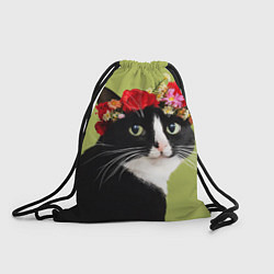 Рюкзак-мешок Кот и цветы, цвет: 3D-принт