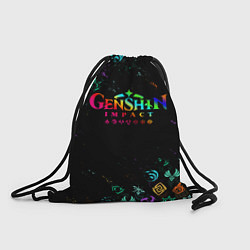 Рюкзак-мешок GENSHIN IMPACT NEON LOGO RAINBOW STYLE, ЭМБЛЕМЫ, цвет: 3D-принт