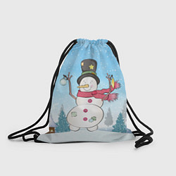 Рюкзак-мешок Снеговик в снежном дворике, цвет: 3D-принт