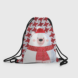 Рюкзак-мешок Белый мишка в шапочке и шарфе, цвет: 3D-принт