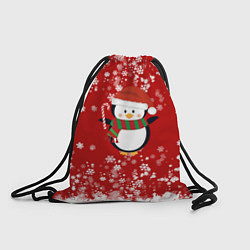 Рюкзак-мешок Пингвин в новогодней шапочке, цвет: 3D-принт