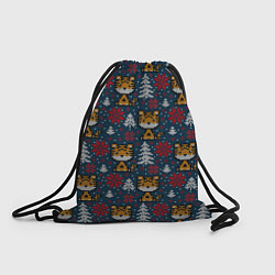 Рюкзак-мешок Вязаный стиль новогодний тигр 2022, цвет: 3D-принт