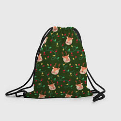 Рюкзак-мешок НОВОГОДНИЙ ОЛЕНЬ GREEN, цвет: 3D-принт