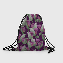 Рюкзак-мешок Фиолетовые каллы на темно фиолетовом фоне, цвет: 3D-принт