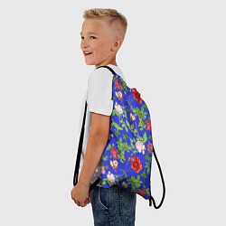 Рюкзак-мешок Цветочки - синий фон - паттерн, цвет: 3D-принт — фото 2
