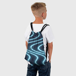 Рюкзак-мешок Неоновый свет Волны голубые на темном фоне, цвет: 3D-принт — фото 2