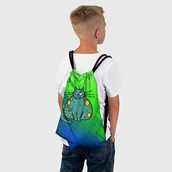 Рюкзак-мешок Прикольный зеленый кот, цвет: 3D-принт — фото 2
