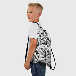 Рюкзак-мешок Чёрно белые черепа и маки, цвет: 3D-принт — фото 2