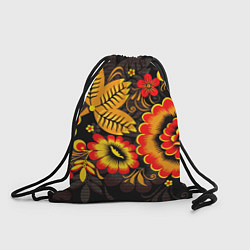 Рюкзак-мешок Хохломская Роспись Цветы На Тёмном Фоне, цвет: 3D-принт