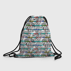 Рюкзак-мешок Черно -белые листья монстеры на цветных полосах, цвет: 3D-принт