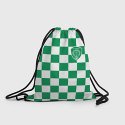 Рюкзак-мешок ФК Ахмат на фоне бело зеленой формы в квадрат, цвет: 3D-принт