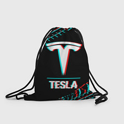 Мешок для обуви Значок Tesla в стиле Glitch на темном фоне