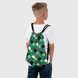 Рюкзак-мешок Геометрический узор в зеленых и черный тонах, цвет: 3D-принт — фото 2