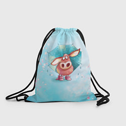 Рюкзак-мешок Свинка под зонтиком в дождь, цвет: 3D-принт