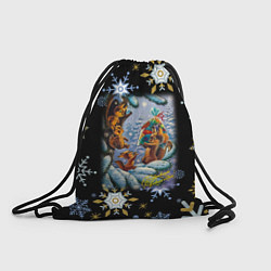 Рюкзак-мешок Новый год белка с бельчатами, цвет: 3D-принт