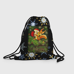 Рюкзак-мешок Новый Год Белка С Грибом, цвет: 3D-принт