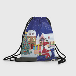 Рюкзак-мешок Дед Мороз едет на скутере с подарками в Новогоднюю, цвет: 3D-принт