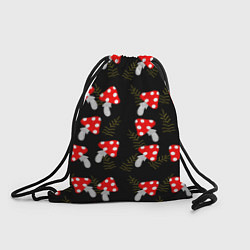 Рюкзак-мешок Мухоморы на черном фоне, цвет: 3D-принт