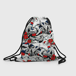 Рюкзак-мешок Красные цветы и птицы, цвет: 3D-принт