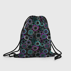 Рюкзак-мешок Узор ретро круги и кольца на черном фоне, цвет: 3D-принт