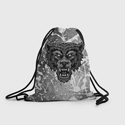 Рюкзак-мешок Серый волк на серо-белом фоне, цвет: 3D-принт