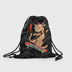 Рюкзак-мешок Кот самурай на скейтборде, цвет: 3D-принт