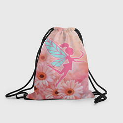Рюкзак-мешок Розовая фея на фоне розовых цветов, цвет: 3D-принт