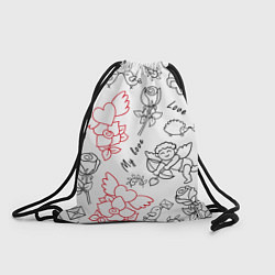 Рюкзак-мешок Летающие сердца купидоны розы на белом фоне, цвет: 3D-принт