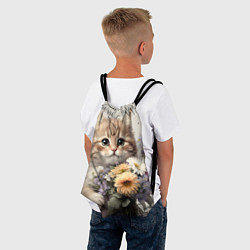 Рюкзак-мешок Котенок с полевыми цветами, цвет: 3D-принт — фото 2