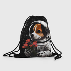 Рюкзак-мешок Щенок космонавт с тюльпанами, цвет: 3D-принт
