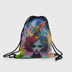 Рюкзак-мешок Девушка с кошкой - нейросеть - искусство, цвет: 3D-принт