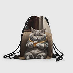 Рюкзак-мешок Кот сидит на диване с напитком, цвет: 3D-принт