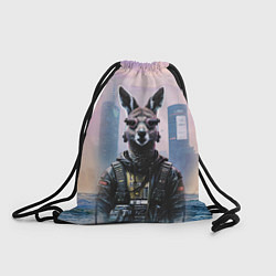 Рюкзак-мешок Кенгуру в стиле киберпанк на фоне мегаполиса, цвет: 3D-принт