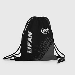 Рюкзак-мешок Lifan speed на темном фоне со следами шин: надпись, цвет: 3D-принт