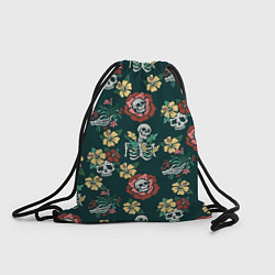 Рюкзак-мешок Скелеты и черепа среди цветов, цвет: 3D-принт