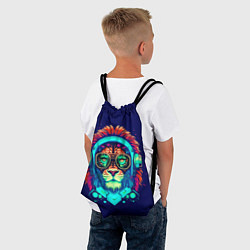 Рюкзак-мешок Лев в наушниках киберпанк синий, цвет: 3D-принт — фото 2