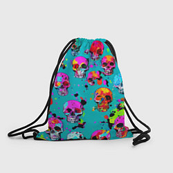 Рюкзак-мешок Паттерн из ярких черепов - поп-арт - мода, цвет: 3D-принт