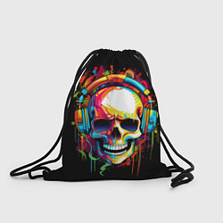 Рюкзак-мешок Яркий череп в наушниках нарисованный красками, цвет: 3D-принт