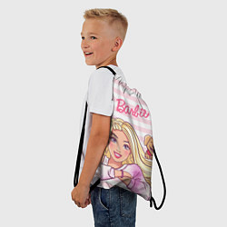 Рюкзак-мешок Барби с щенком: розово-белая горизонтальная полоск, цвет: 3D-принт — фото 2