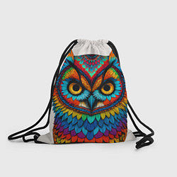 Рюкзак-мешок Сова желтоглазая с разноцветными перьями, цвет: 3D-принт