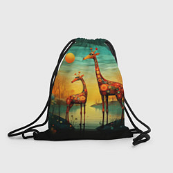 Рюкзак-мешок Жирафы в стиле фолк-арт, цвет: 3D-принт
