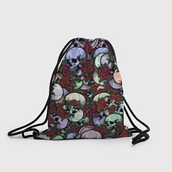 Рюкзак-мешок Череп с розами паттерн, цвет: 3D-принт