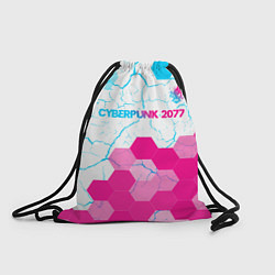 Рюкзак-мешок Cyberpunk 2077 neon gradient style посередине, цвет: 3D-принт