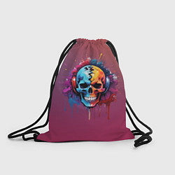 Рюкзак-мешок Череп Dj в наушниках и брызги краски, цвет: 3D-принт