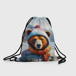 Рюкзак-мешок Бурый медведь в зимней одежде, цвет: 3D-принт