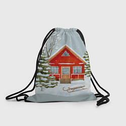 Рюкзак-мешок Красный дом в зимнем лесу, цвет: 3D-принт