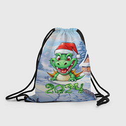 Рюкзак-мешок Милый зеленый дракончик 2024 год, цвет: 3D-принт