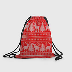Рюкзак-мешок Новогодний узор с оленями и елками, цвет: 3D-принт
