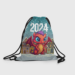 Рюкзак-мешок Дракоша на фоне домиков, цвет: 3D-принт