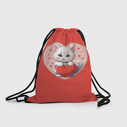 Рюкзак-мешок Мультяшный котенок держит красное сердечко, цвет: 3D-принт